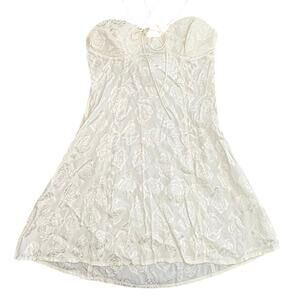 For Love & Lemons Ivory Floral Embossed Satin Mini Dress XS Coquette Romantic